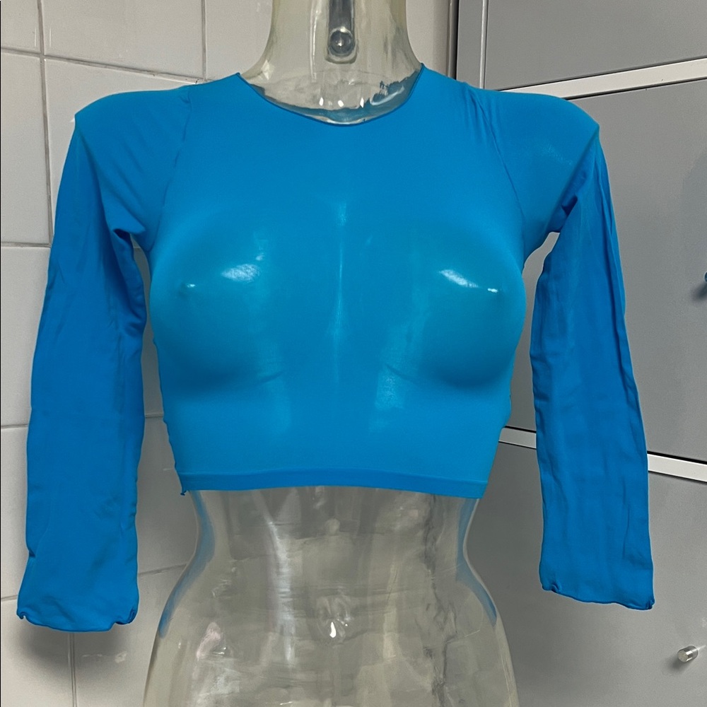AMB Body Cling Sheer Stocking 3/4 Slv Crop Top O/S NWOT